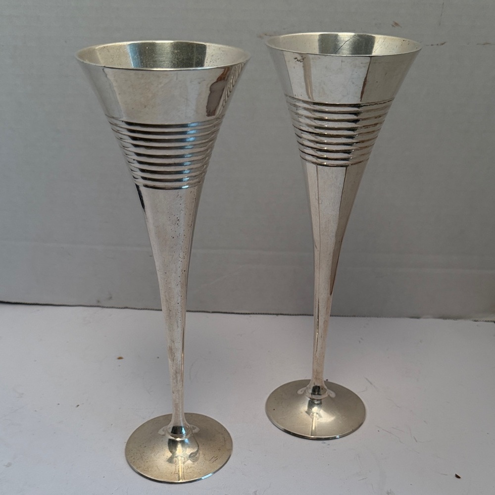 Silver Plated Laddis Fluted Champagne/Wine  Flutes - Pair Preowned India